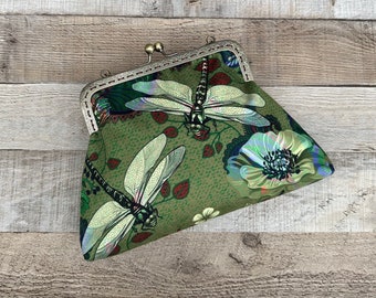 Green evening bag. Green clutch bag. Clutch bag with strap. Dragonfly handbag. Vintage crossbody bag