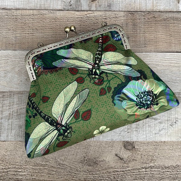 Green evening bag. Green clutch bag. Clutch bag with strap. Dragonfly handbag. Vintage crossbody bag