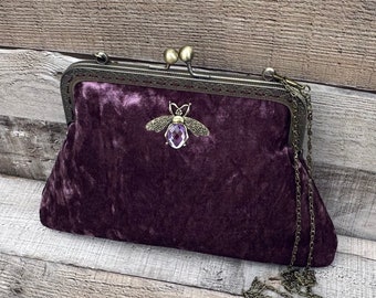 Bolso de mano morado. Bolso clutch de terciopelo en color amatista. Bolso de noche morado para mujer. Bolso vintage para mujer