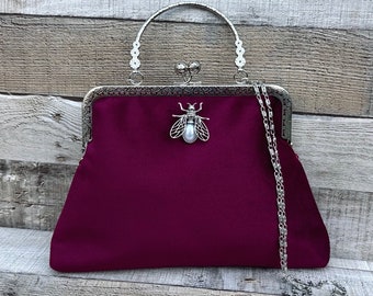 Samt-Clutch-Tasche. Hochzeits-Gast-Clutch. Vintage Handtasche. Abendtasche mit Henkel. Abendtasche bordeaux. Formelle Handtasche