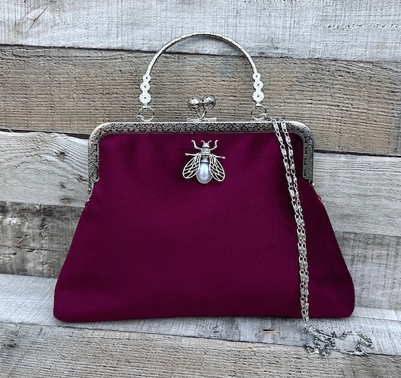 Maroon velvet clutch bag sales