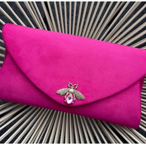 Pink clutch bag. Evening bag. Faux suede clutch bag. Purse bag. Fuchsia handbags. Wedding clutch. Occasion clutch bag