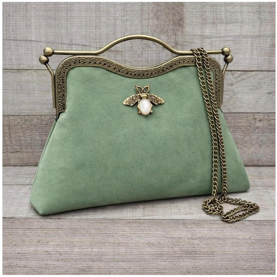 み*)様 ecrin coin bag sage Sage Green Clutch. Vintage Evening Bag. Green Handbag. Crossbody