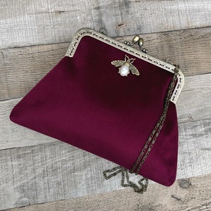 Sac de soirée bordeaux. Pochette en velours. Pochette pour femme. sac à main vintage. pochette vintage. Sac bandoulière bordeaux