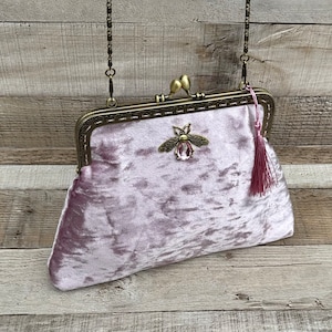 Pochette rose. Sac de soirée rose poudré. Pochette en velours. Sac à main. Sac de soirée pour femme. Pochette. sac à main vintage