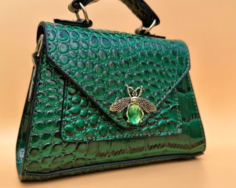 Emerald green handbags for women. Crossbody bag. evening bag. Small handbags. Grab bags. Purse bags. Top handle bag. Handbag with strap