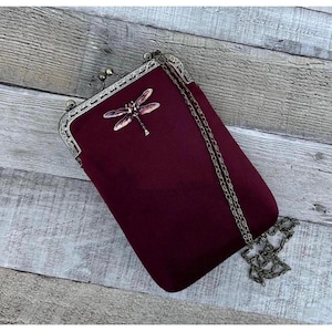 Bolso bandolera para teléfono. Bolso de noche burdeos. Mini bandolera. Bolso vintage. Monedero para teléfono. Bolso de terciopelo para teléfono.