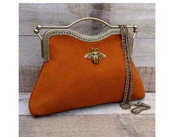 Burnt orange handbag. Orange evening bag. Velvet clutch bag. Purse bag. Evening bag for women. Wedding clutch. Bridal handbag.