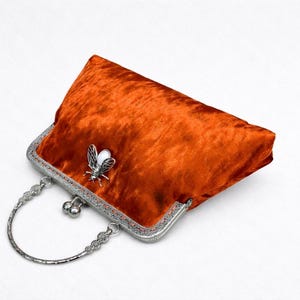 Orange clutch bag. Velvet clutch bag. Purse bag. Orange handbags. Prom clutch bag. Ladies evening bag. Wedding guest handbag. Vintage purse