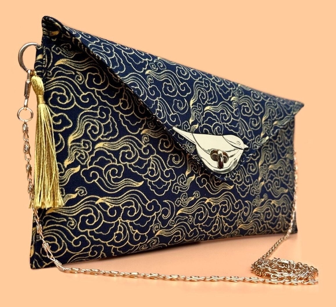 Navy and yellow clutch bag hot sale