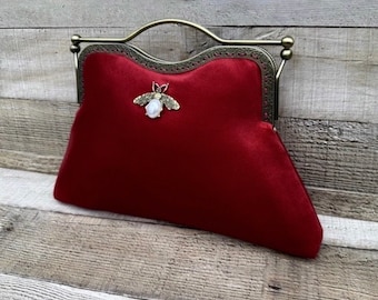 Red handbag. Velvet clutch. Evening bags for women. Vintage purse. Red clutch. Formal clutch. Vintage handbag