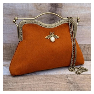 Burnt orange handbag. Orange evening bag. Velvet clutch bag. Purse bag. Evening bag for women. Vintage handbag for women