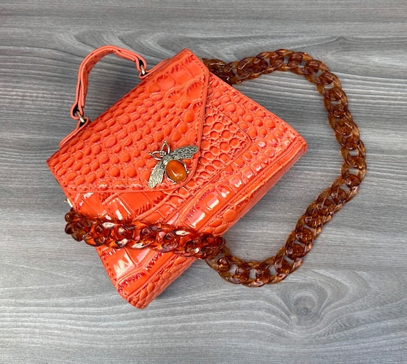 Clutch Bag. Small Handbags for Women. Orange Shoulder Bag. Orange