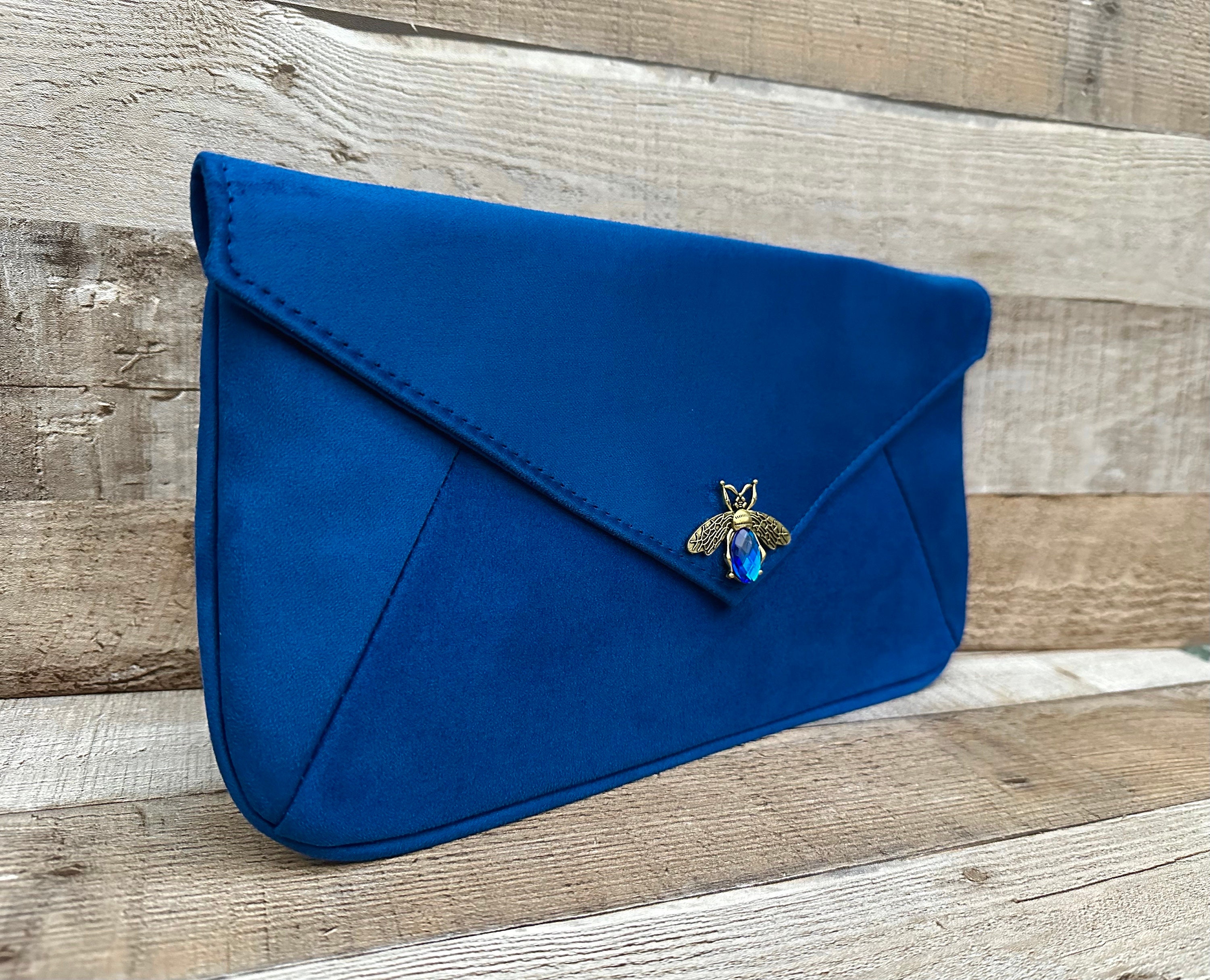 Flat Suede Clutch Bag in Royal Blue Cobalt