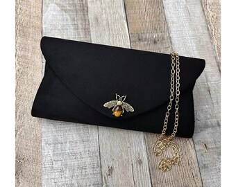 Formelle Kupplung. Handtasche aus Wildlederimitat. Schwarze Abendtasche. Clutch Handtasche. Abendtasche für Damen. Viktorianische Clutch. Gothic Handtasche