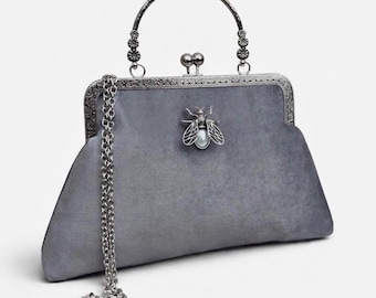 Grey evening bag. Velvet clutch bag. Purse bag. Evening bag for women. Clutch purse. Vintage handbag. Grey handbag. Wedding purse