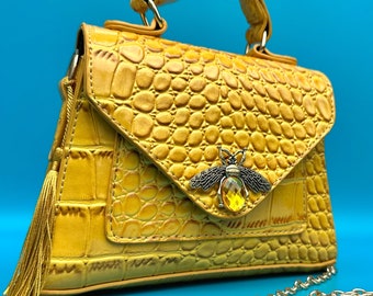 Yellow clutch. Yellow formal bag. Evening bag for women. Faux leather handbag. Mini handbag