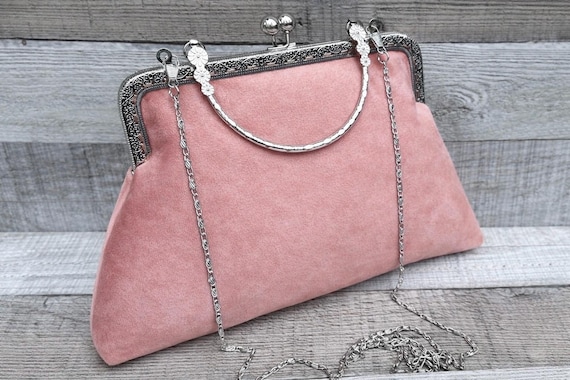 Pochette rosa. Borsa da sera rosa cipria. Pochette in