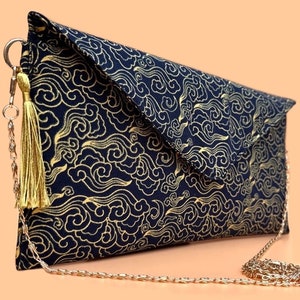 Navy Clutch Bag. Evening Bag. Boho Clutch Bag. Unusual Clutch Bag. Oriental Handbag. Navy and Gold Clutch Bag. Purse Bag for Women Etsy