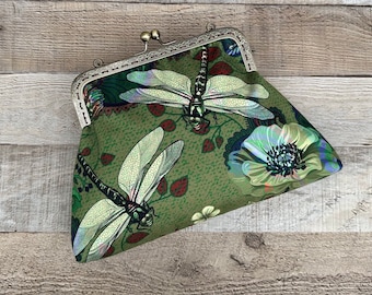Green evening bag. Green clutch bag. Clutch bag with strap. Dragonfly handbag. Vintage crossbody bag