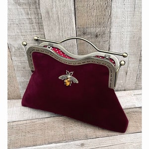 Evening bag. Clutch bag for women. Burgundy handbag. Vintage handbag. Formal handbag. Top handle bag. Velvet handbag