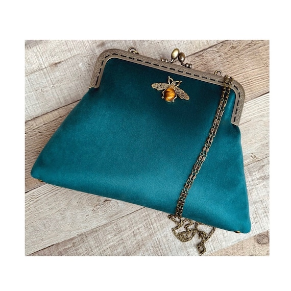 Blue Clutch Bag. Victorian Clutch. Vintage Handbag. Evening Bag. Teal Clutch. Navy Clutch. Green Handbag Etsy