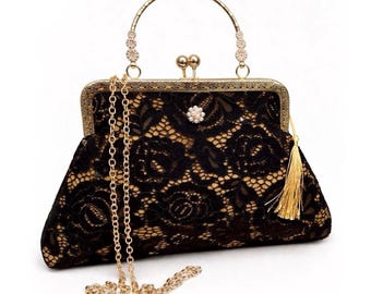 Borsa Da Sera In Pizzo Floreale A Busta Con Tracolla In Raso - Elegante Pochette Per Matrimoni E Feste - 5