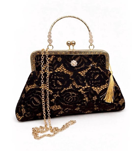 Sourcing Map Borsa Da Sera Vintage Con Strass Anni '20 - Mini Pochette Nera Con Cerniera, 22 Cm, Per Matrimoni E Feste