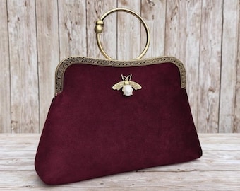 Burgundy clutch. Evening bags for women. Vintage purse. Burgundy handbag. Bridal purse. Wedding clutch bag
