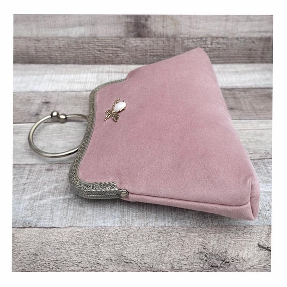 Pink Clutch Bag. Blush Pink Evening Bag. Velvet Clutch Bag
