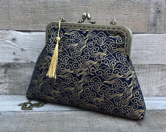 Japanische Clutch. Marineblaue Handtasche. Vintage Handtasche für Damen. Japanische Handtasche. Clutch Handtasche.