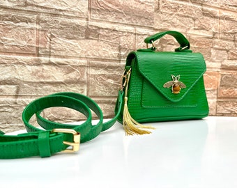 Green clutch bag. Boho clutch. Boho handbag. Summer handbag. Summer clutch. Green faux leather bag