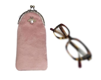Soft glasses case for women. Velvet glasses case. Pink pencil case. Soft pencil case