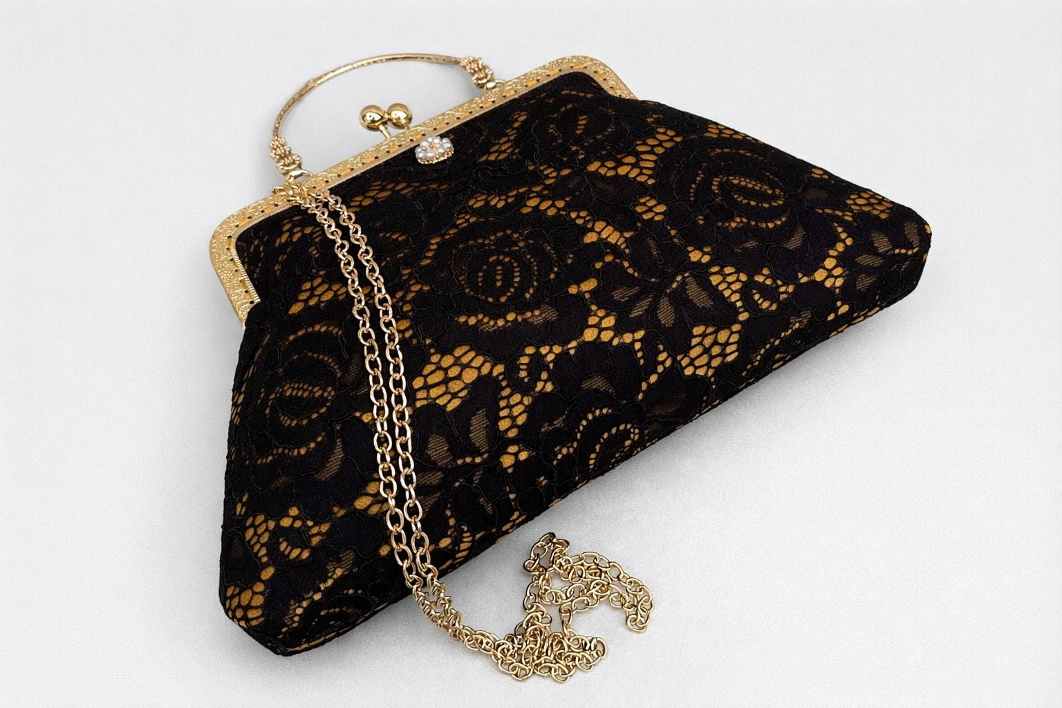Black Clutch Bag. Black and Gold Evening Bag. Velvet Clutch 