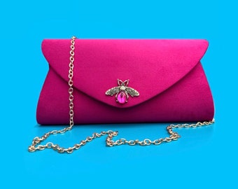 Roze clutchtasje. Avondtas. Fluwelen clutchtasje. Portemonnee tas. Fuchsiakleurige handtassen. Bruiloft koppeling. Suède clutch