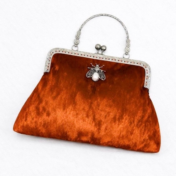 Orange evening bag. Velvet clutch bag. Purse bag. Evening bag for women. Victorian handbag. Vintage handbag