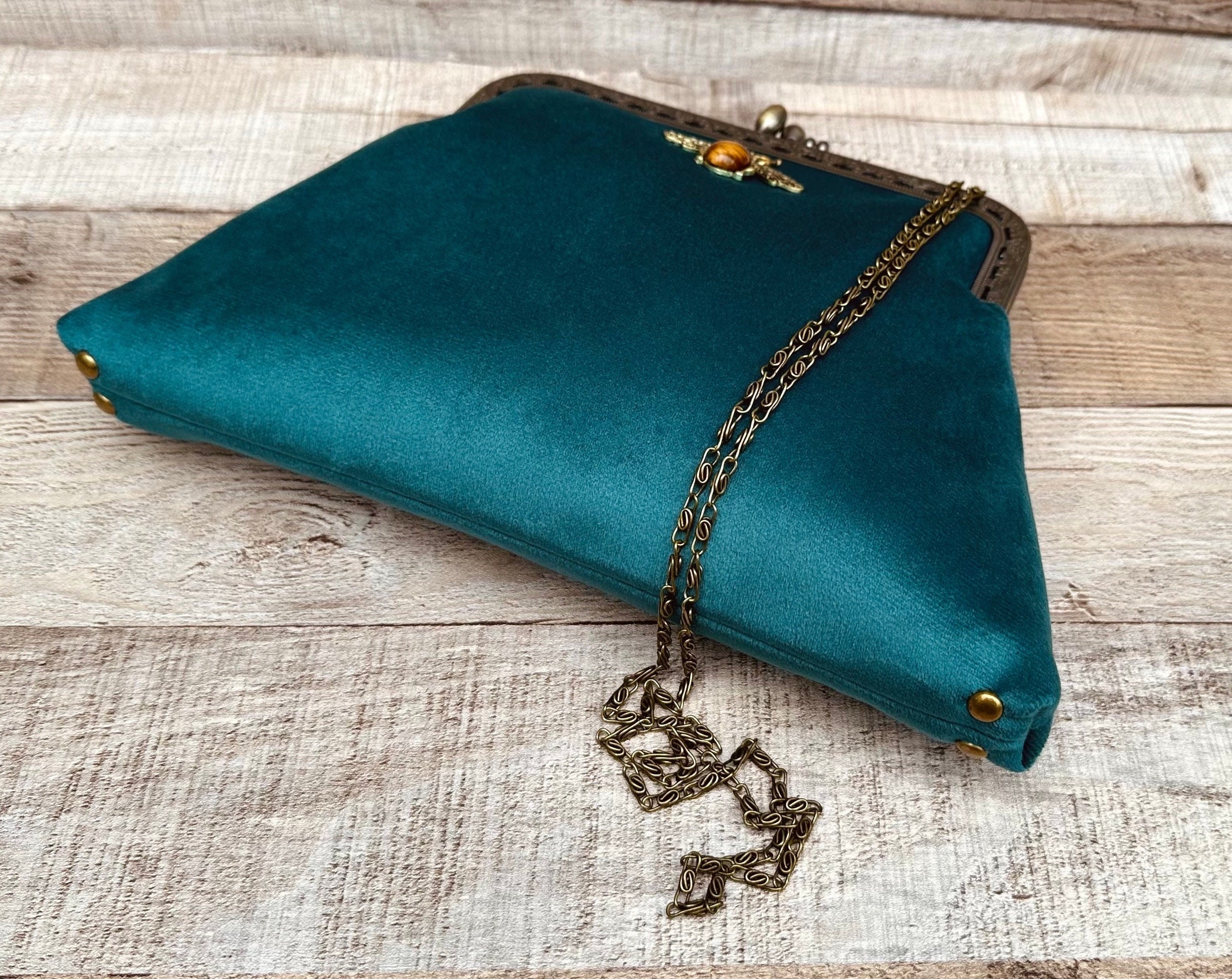 Clutch Bag. Teal Handbag. Evening Bag. Clutch Purse. Turquoise Colour Handbag. Vintage Handbag. Velvet Clutch Bag