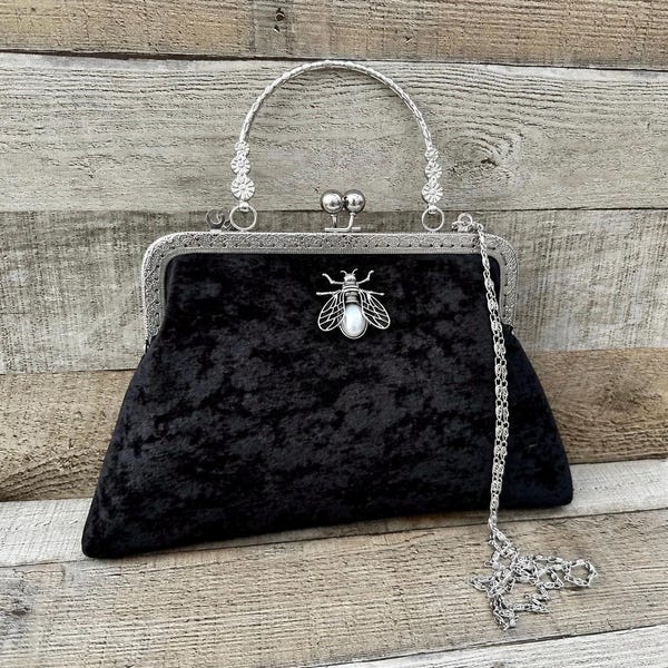 Gothic handbag. Black evening bag. Velvet clutch bag. Purse bag. Evening bag for women. Clutch purse. Vintage handbag. Victorian handbag