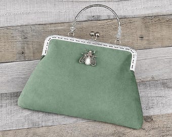 Saliegroene avondtas. Handtassen voor dames. Fluwelen handtas. Portemonneetassen voor dames. Groene clutch. Vintage handtas. Portemonnee voor bruiloftsgasten
