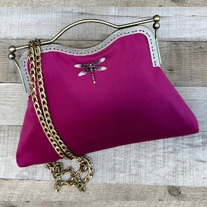 Rosa Clutch-Tasche. Abendtasche pink. Libelle Handtasche. Abendtasche für Damen. Clutch Handtasche. Vintage Handtasche. Samt Handtasche