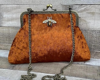 Burnt orange handbag. Orange evening bag. Velvet clutch bag. Purse bag. Evening bag for women. Mother of the bride bag. Bridal clutch