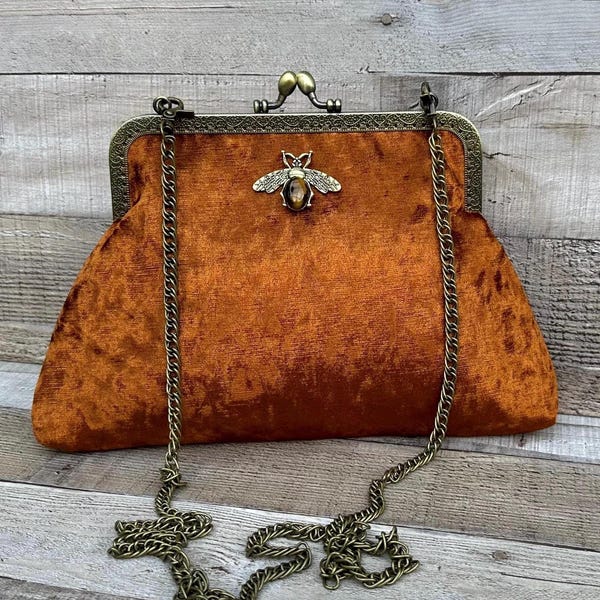 Burnt orange handbag. Orange evening bag. Velvet clutch bag. Purse bag. Evening bag for women. Mother of the bride bag. Bridal clutch