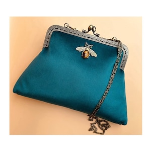 Clutch bag. Teal handbag. Evening bag. Clutch purse. Turquoise colour handbag. Vintage handbag. Velvet clutch bag