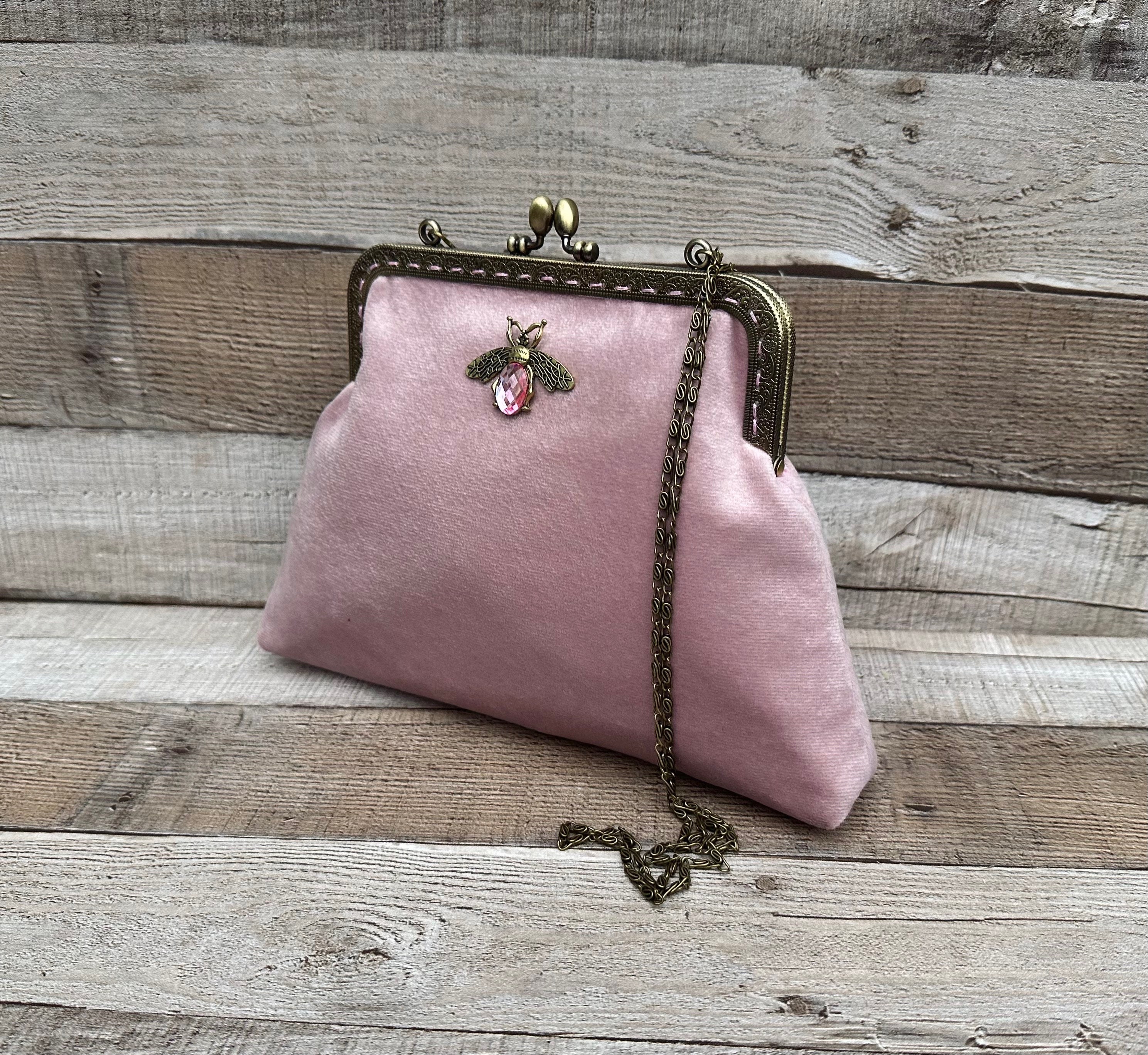 Pink Clutch Bag. Blush Pink Evening Bag. Velvet Clutch Bag. Purse Bag