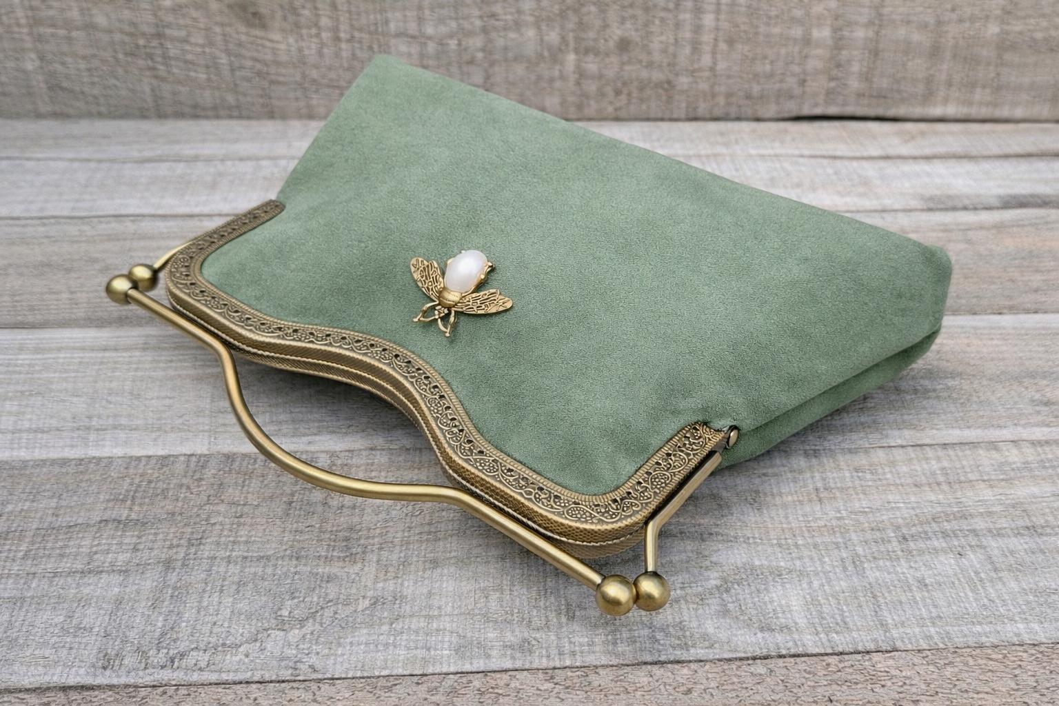 Sage Green Clutch. Vintage Evening Bag. Green Handbag. Crossbody