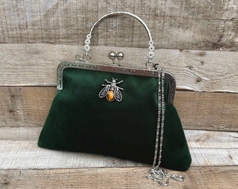Green clutch bag. Green Evening bag. Handbags for women. Green evening purse. Velvet clutch bag. Velvet evening bag. Vintage handbag