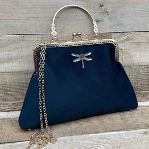 Marineblaue Handtasche für Damen. Abendtasche. Clutches und Geldbörsen. Vintage Handtasche. Samt Handtasche. Blaue Abendtasche