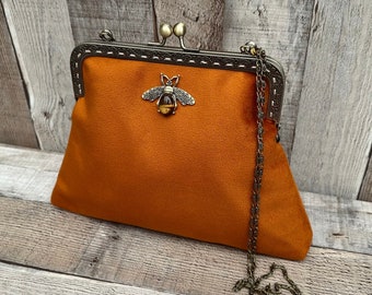 Orange clutch bag. Orange shoulder bag. Orange evening bag. Evening bag for women. Clutch bag with strap.
