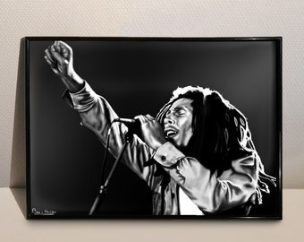 Print Bob Marley drawing, A3 & A2, hand drawn