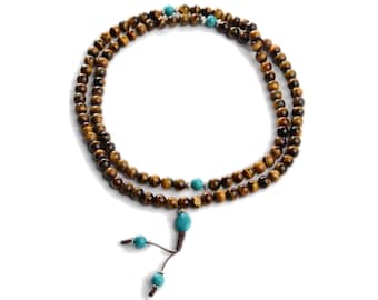 Buddhist prayer beads/mala tiger eye with turquoise - handmade from Nepal | Handcrafted | Buddhist jewelry